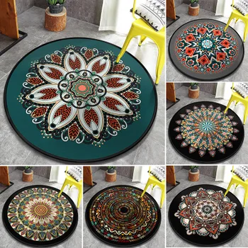 

Persian Style Round Mandala Rug Carpets Home Decor Flannel Parlor Area Rug Prayer Mats Sofa Chair Mat Bedroom Living Room Carpet