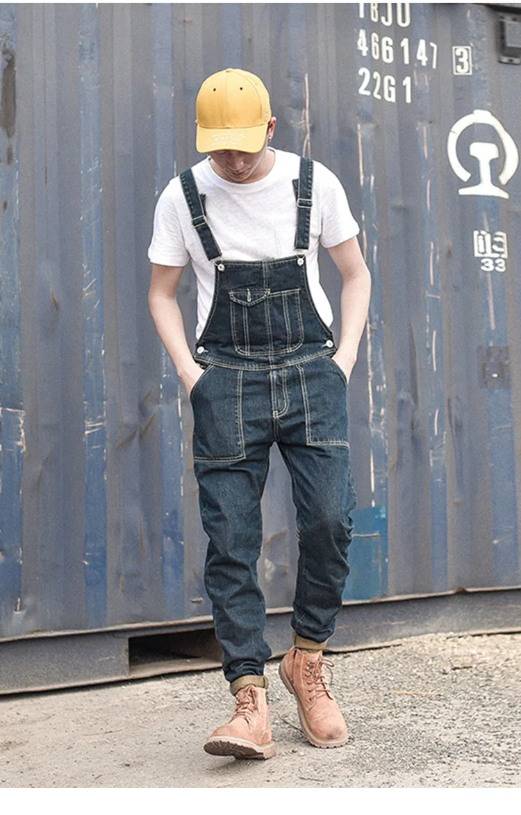 Men's Denim Bib Overalls Working Coveralls Cargo Tactical Jeans Jumpsuits For Man Multi Pockets Suspender Pants Sleeveless (4)