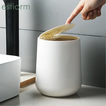 

Mini Desktop Trash Can with lid,Small Countertop Tabletop Trash Bin for Office Kithchen, Plastic Round press type Waste Bin
