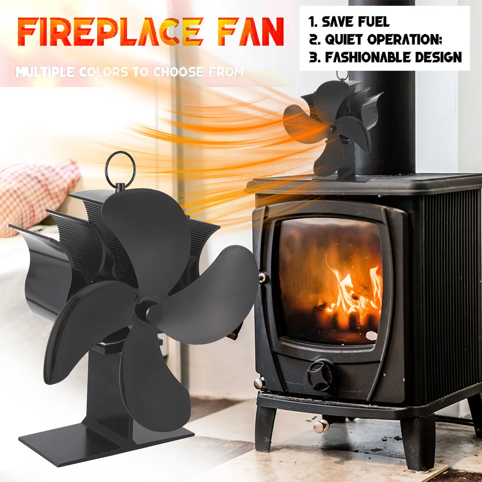 

Black Fireplace fans 4 Blades Heat Powered Stove Fan Log Wood Burner Ecofan Quiet Home Fireplace Fan Efficient Heat