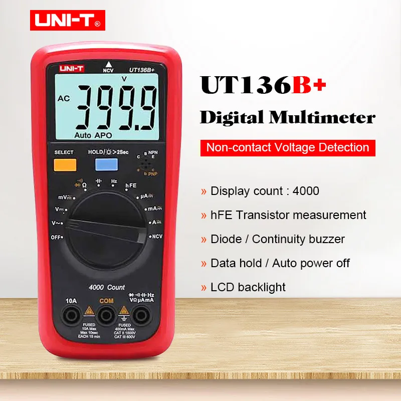 UNI-T UT136B+ UT136C+ цифровой мультиметр AC DC Вольт Амперметр; Ом Емкость hFE диод/транзисторный тестер с ЖК-подсветкой