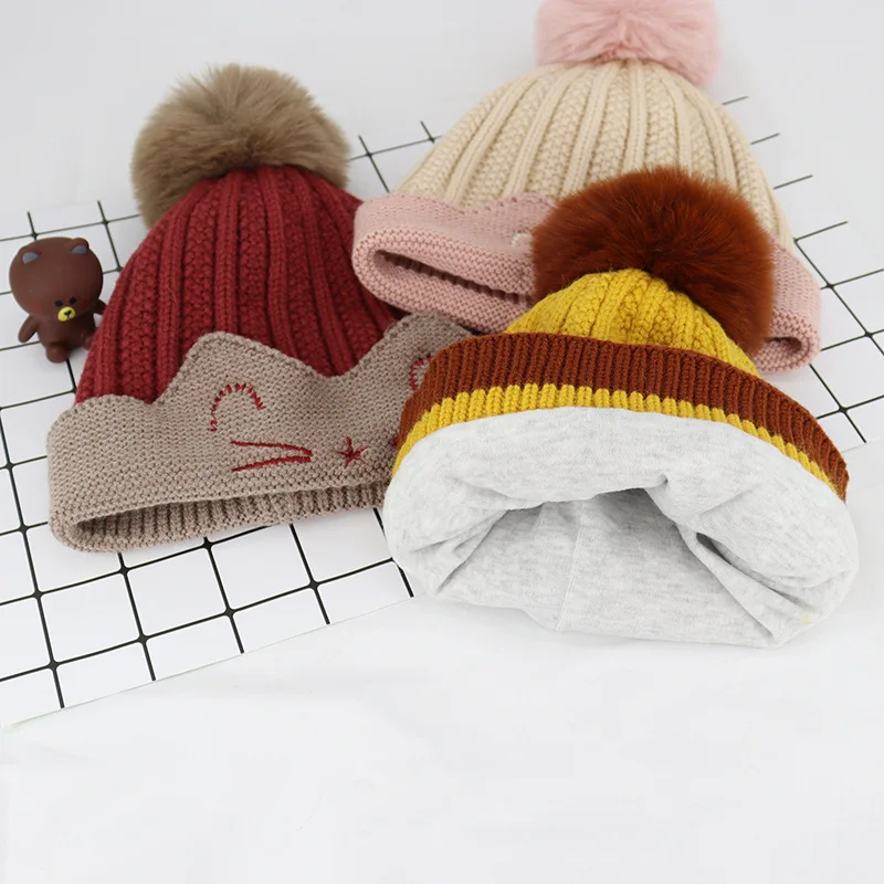 Baby hat Spring and autumn and winter new children's hat cartoon cat A knit hat 1-4 years old baby warm and comfortable cap