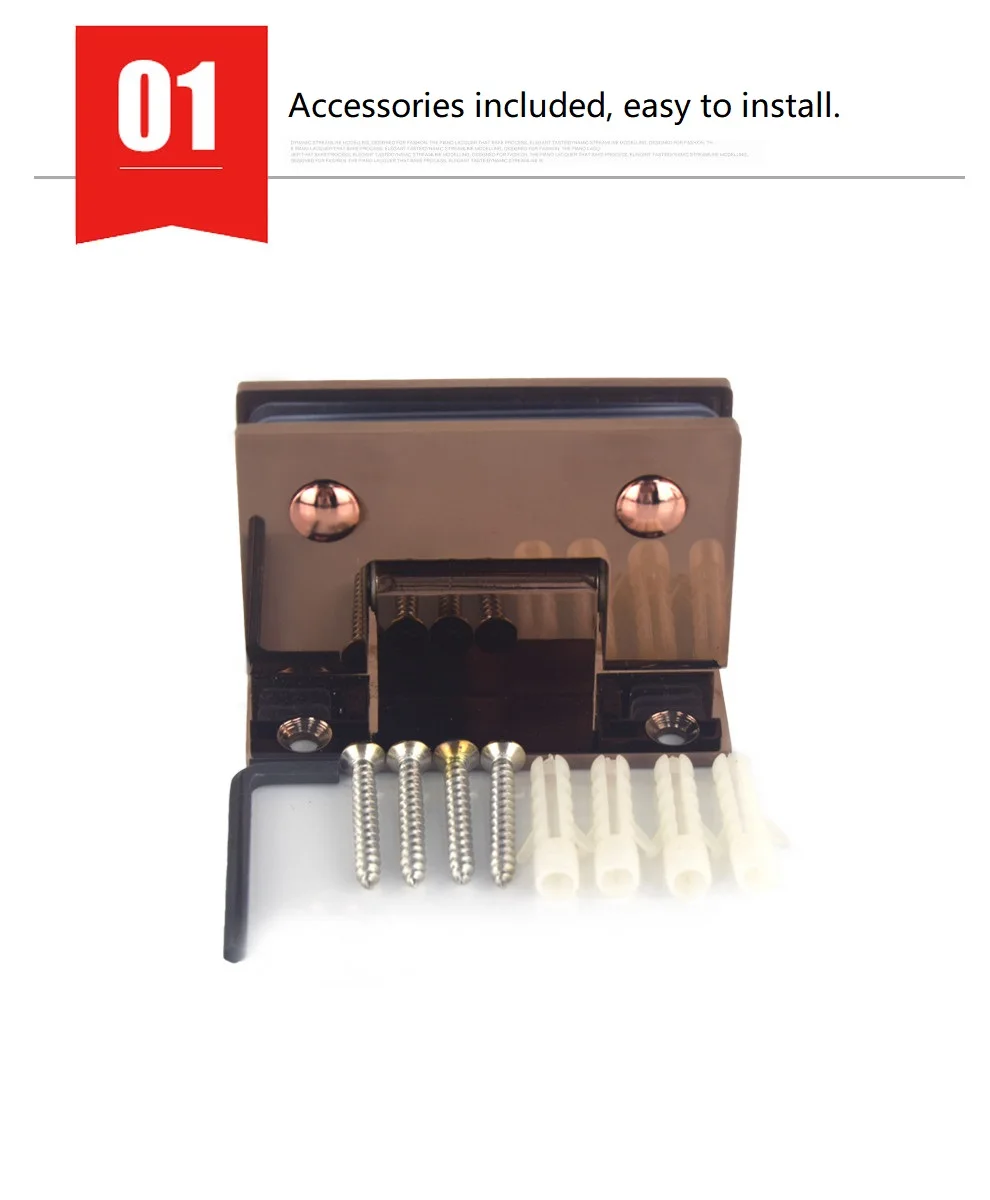 Description Picture 6 of itemRose Gold Shower Installation Kits Shower Glass Clamp Bracket Glass Door Handle Hinge Enclosure Glass Panel Support Bar