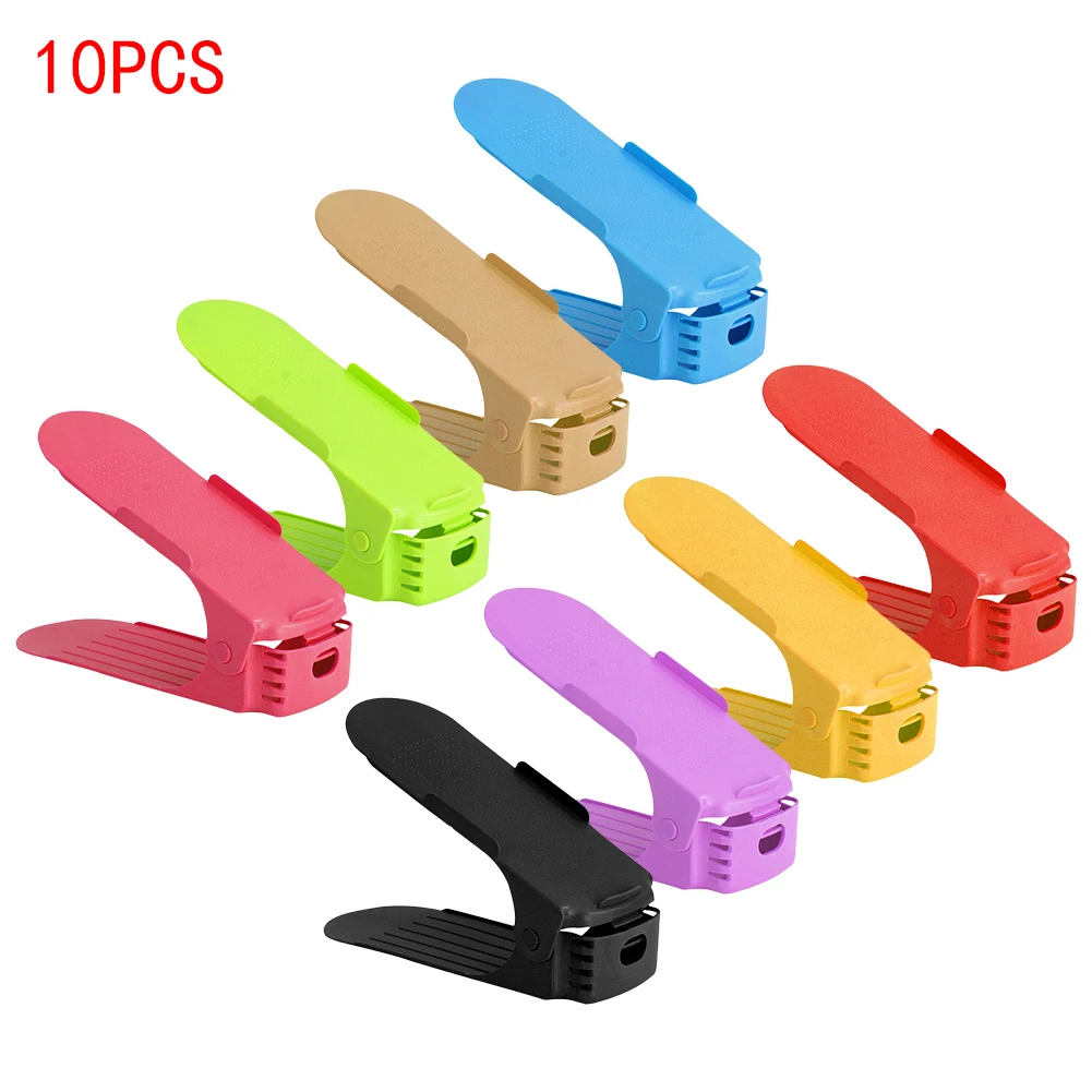 

10pcs Adjustable Shoe Rack Double Shoe Holder Living Shoe Storage Organizer Cleaning Convenient Shoes Organizers Stand Shelf