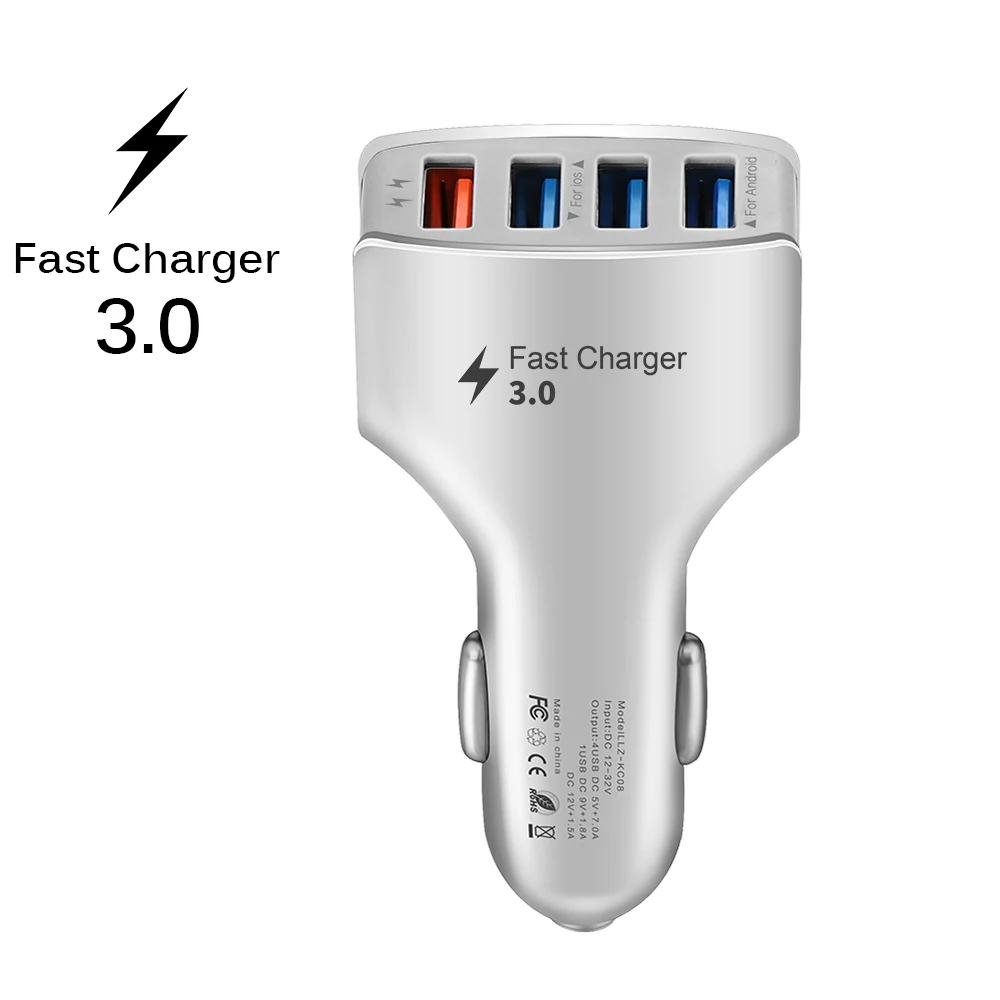 QC3.0 быстрое зарядное устройство USB 4 порта быстрое автомобильное зарядное устройство Адаптивное для samsung S8/S8 Plus/S7 для iPhone 6 7 планшетов Android устройств
