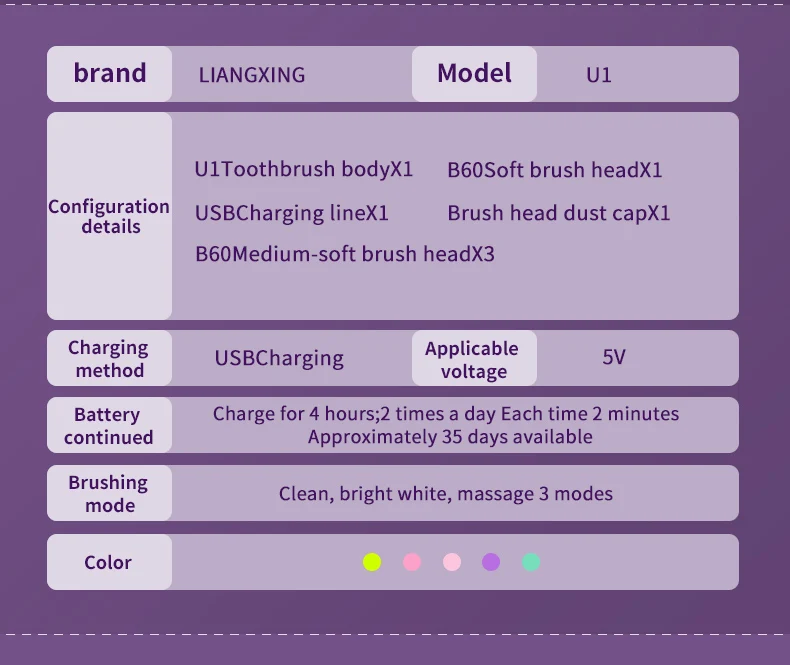 LANSUNG USB звуковая электрическая зубная щетка для взрослых ультра звуковая зубная щетка перезаряжаемая 4 головки для зубных щеток Замена отбеливание U1