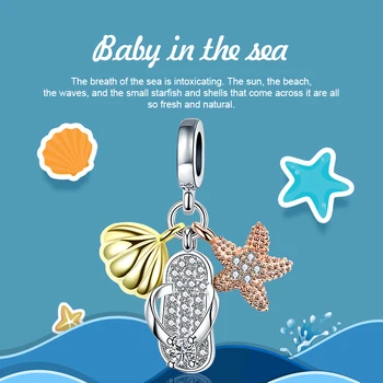 

XiaoJing 925 Sterling Silver beautiful Starfish shell slippers Charm bead Fit Pandora Bracelet Jewelry for women gift wholesale
