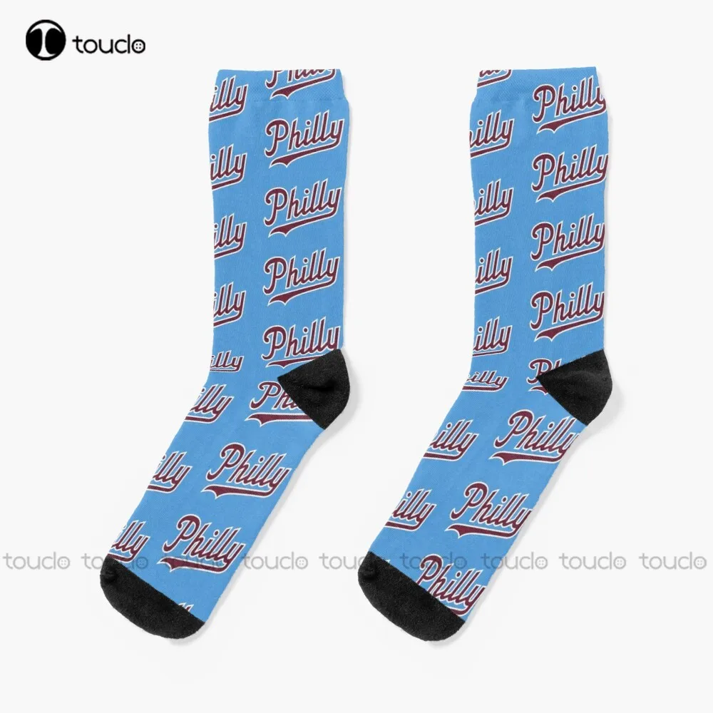 

Philly Script - Powder Blue Socks Custom Men Socks Christmas Gift Unisex Adult Teen Youth Socks Custom 360° Digital Print