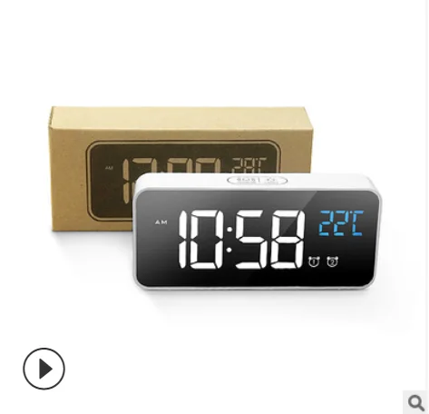 New Amazon Mirror Small Alarm Clock Multi-function LED Makeup Mirror Clock Plug-in Battery Dual-use Voice Control Alarm Clock