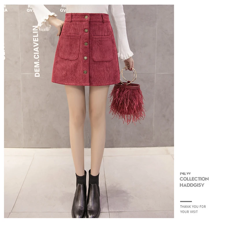 Lucyever модная Вельветовая юбка осень зима Высокая талия однобортная мини юбка Повседневная Корейская трапециевидная Женская Faldas осень