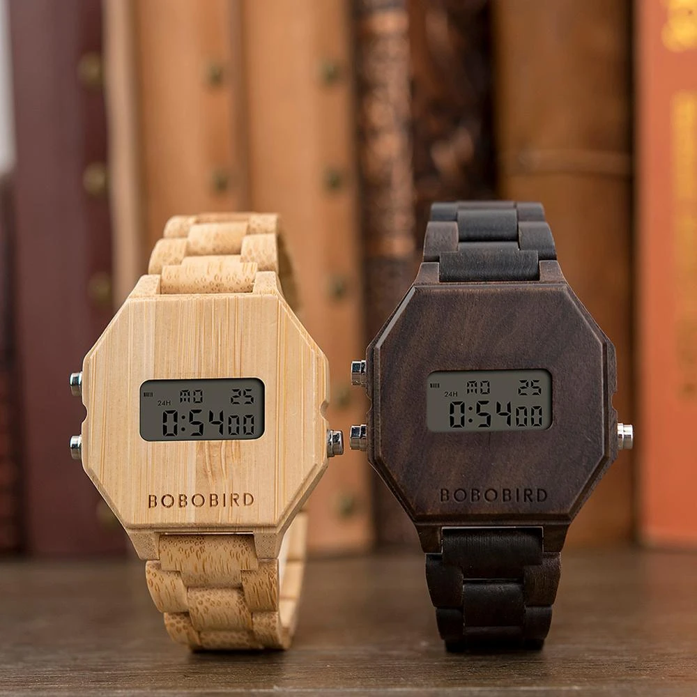 Bobo bird-男性と女性のための木製led時計,竹デジタル時計,週と日付の表示,ギフトのカスタマイズ