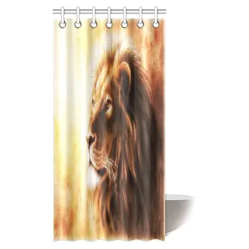 

Safari Decor Shower Curtain, Wild Lion Safari Animal Nature Image Fabric Bathroom Shower Curtain with Hooks,