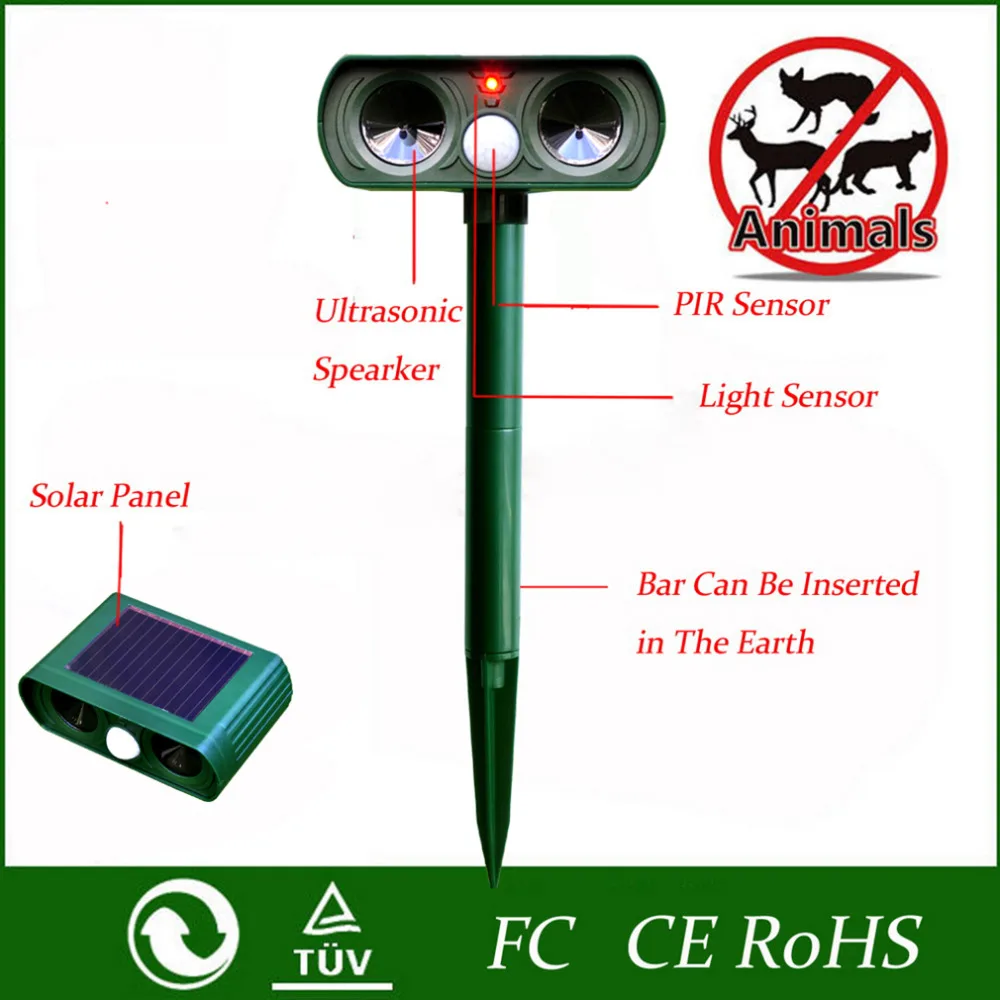 

New Plastic Green Garden Cat Dog Pest Repeller 18k-23kHz Solar Power Ultra Sonic Scarer Frighten Animal Repellent Outdoor Use