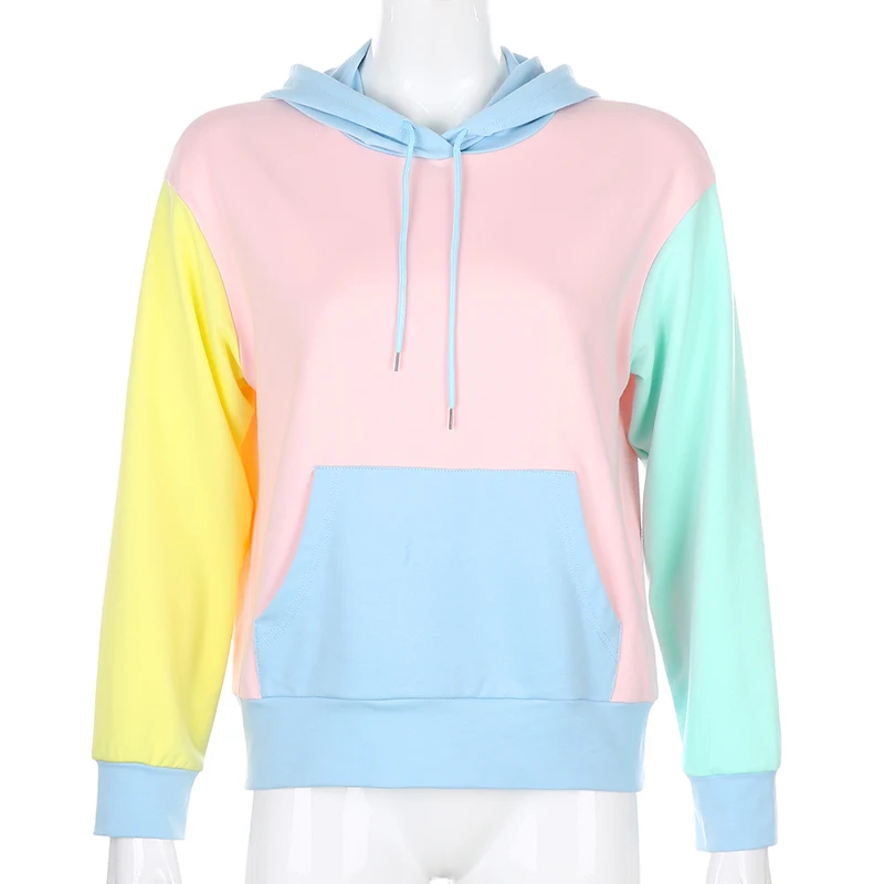 IAMSURE  2020 Autumn Winter Fashion Macaron Colorblock Oversized Hoodie For Women Kpop Streetwear Casual Loose Female Sweatshirt