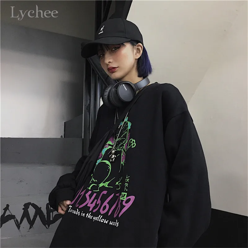 Lychee Harajuku женские толстовки с надписью Monster весенние Осенние топы повседневные