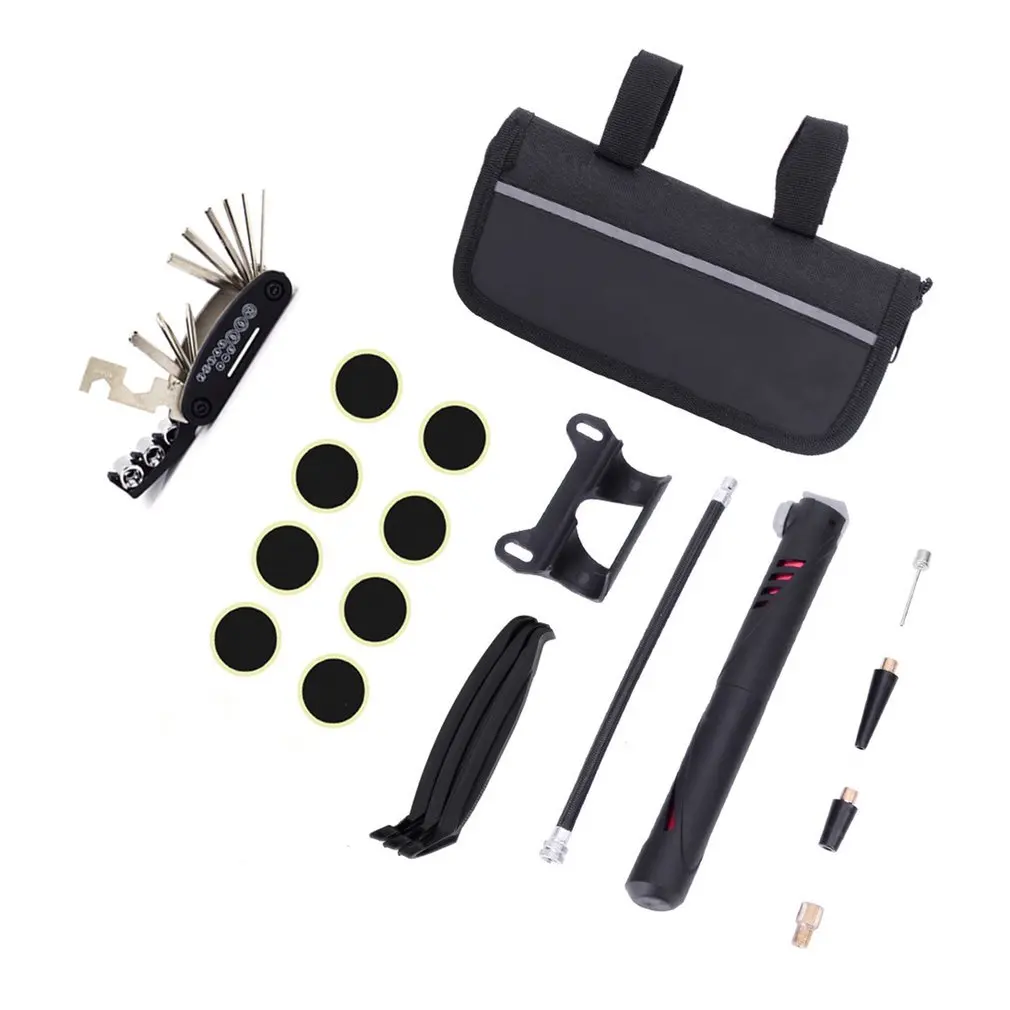 

Portable Cycling Bicicle Tire Repair Tools Kits Bag Bike Tyre Air Pump Inflator Schrader Presta Valve