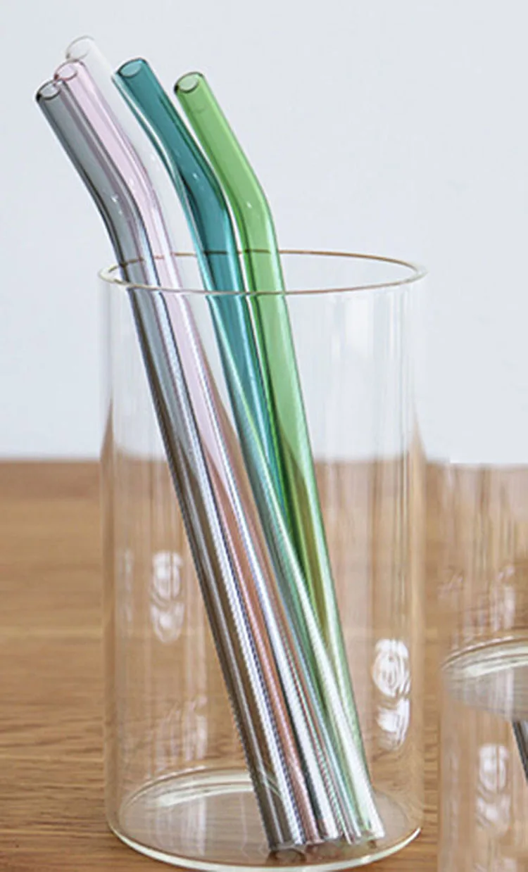5 Curved straw 5 шт./лот креативные цветные прозрачные стеклянные соломы, устойчивые к высоким температурам изогнутые соломенные соки, трубки для напитков для смузи - Цвет: 5 Curved straw