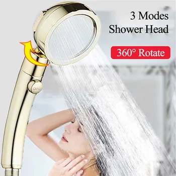 

360 Degree Rotating Shower Head 3 Mode Adjustable Water Saving Water Pressure Handheld Hand Shower With Stop Button Bathroom Set