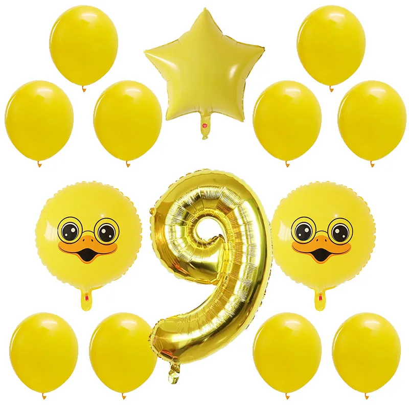 14pcs/lot Yellow Duck Foil Balloons Gold 30inch Number balloon 1 2 3 4 5 6 7 8 9 Year Old for Boy Birthday party Decoration - Цвет: Mix 9