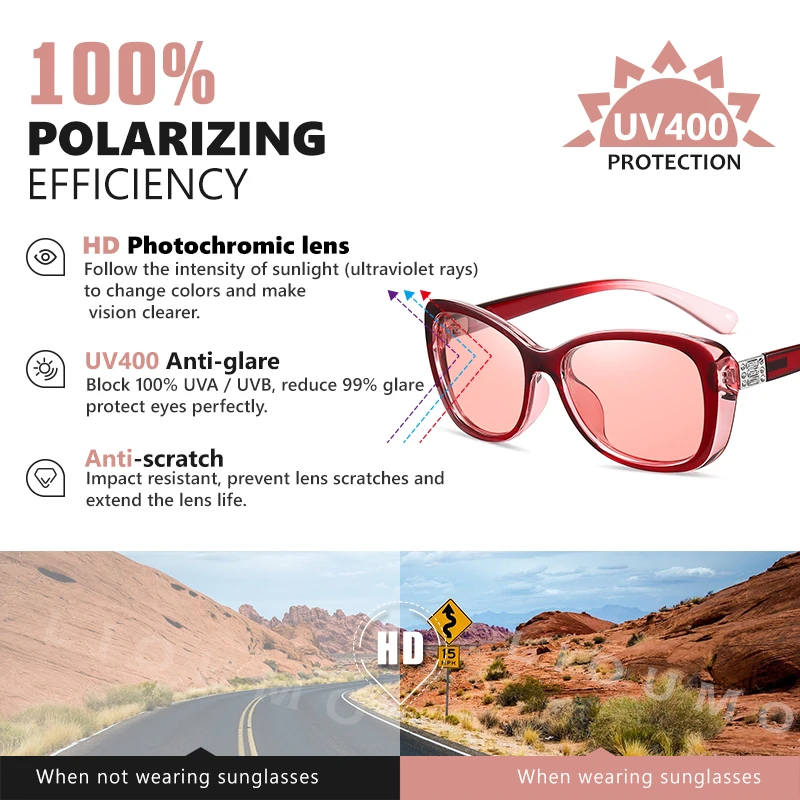 LIOUMO Fashion Design Women Sunglasses 2021 Polarized Photochromic Glasses Female Chameleon Goggle Anti-Glare lunette de soleil 3
