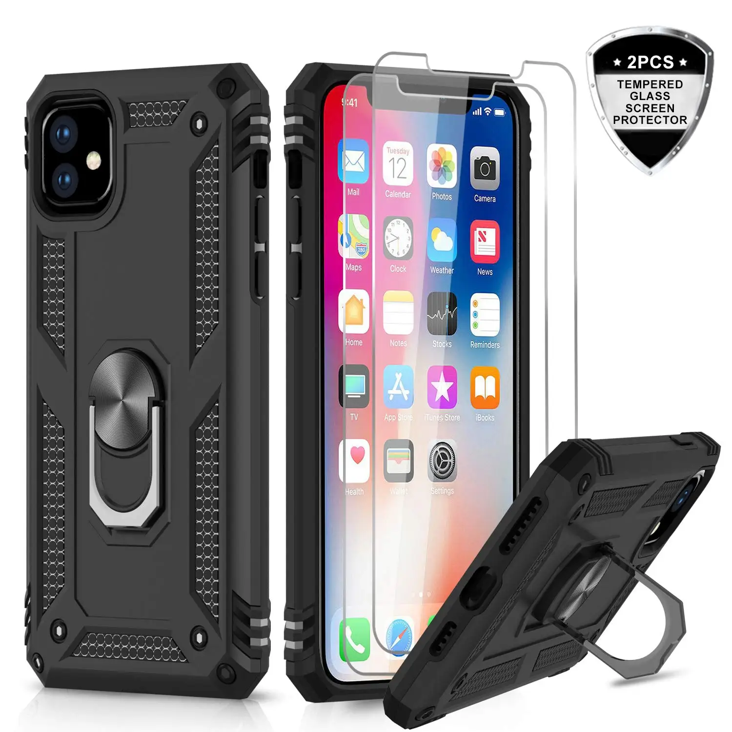 Чехол для iPhone 11 (2019) с защитой экрана из закаленного стекла [2 упаковки] защитный