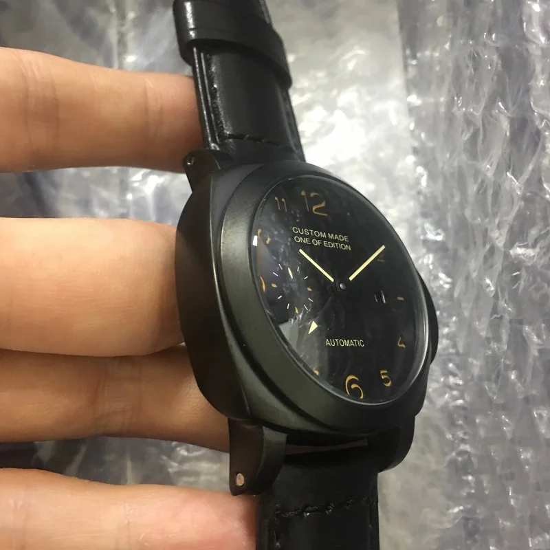 Parnis 44 мм GMT автоматические механические часы мужские с кожаным ремешком светящиеся военные водонепроницаемые часы мужские NN203