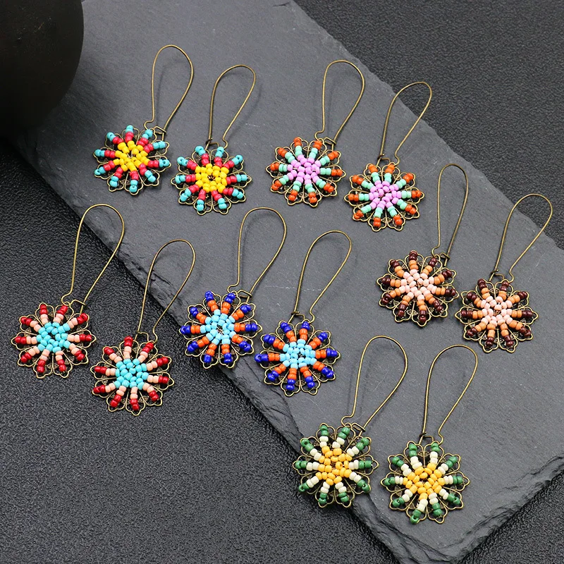 

Color Small Beads Flower Earrings Fashion Charm Girl Earrings Female Trendy Ethnic Style Wild Jewelry Accessories Gift