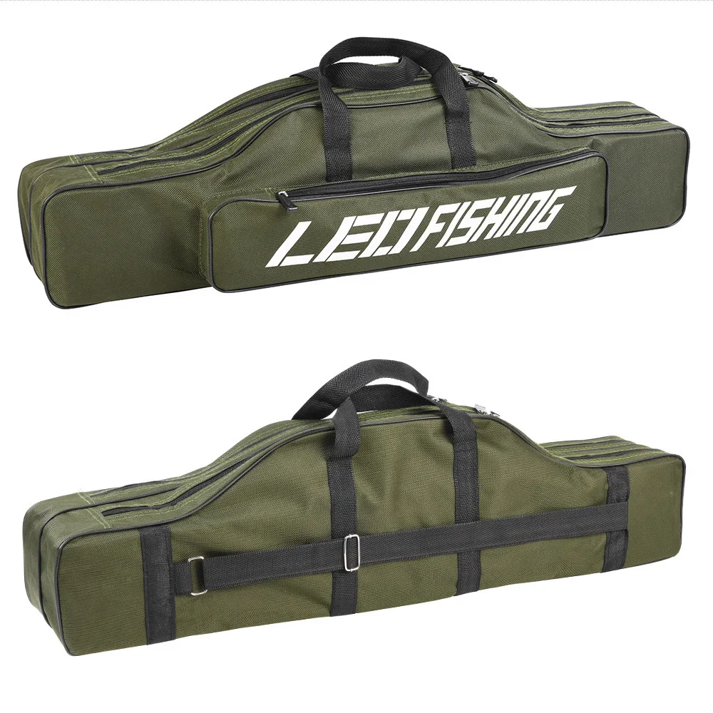 80cm Double Layer Canvas Fishing Bag Outdoor Collapsible Portable Fishing Rod Carrier Fishing Pole Tools Reel Gear Storage Case (2)