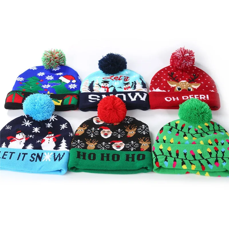 

2020 HOT Designs LED Christmas Hats Beanie Sweater Christmas Santa Hat Light Up Knitted Hat For Kid Adult For Christmas Party