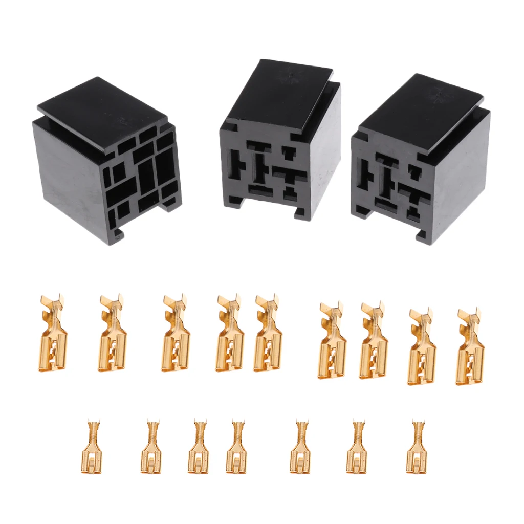 3pcs 80A 5 Pin Relay Holder Socket With Terminals Car Alarm Light Control
