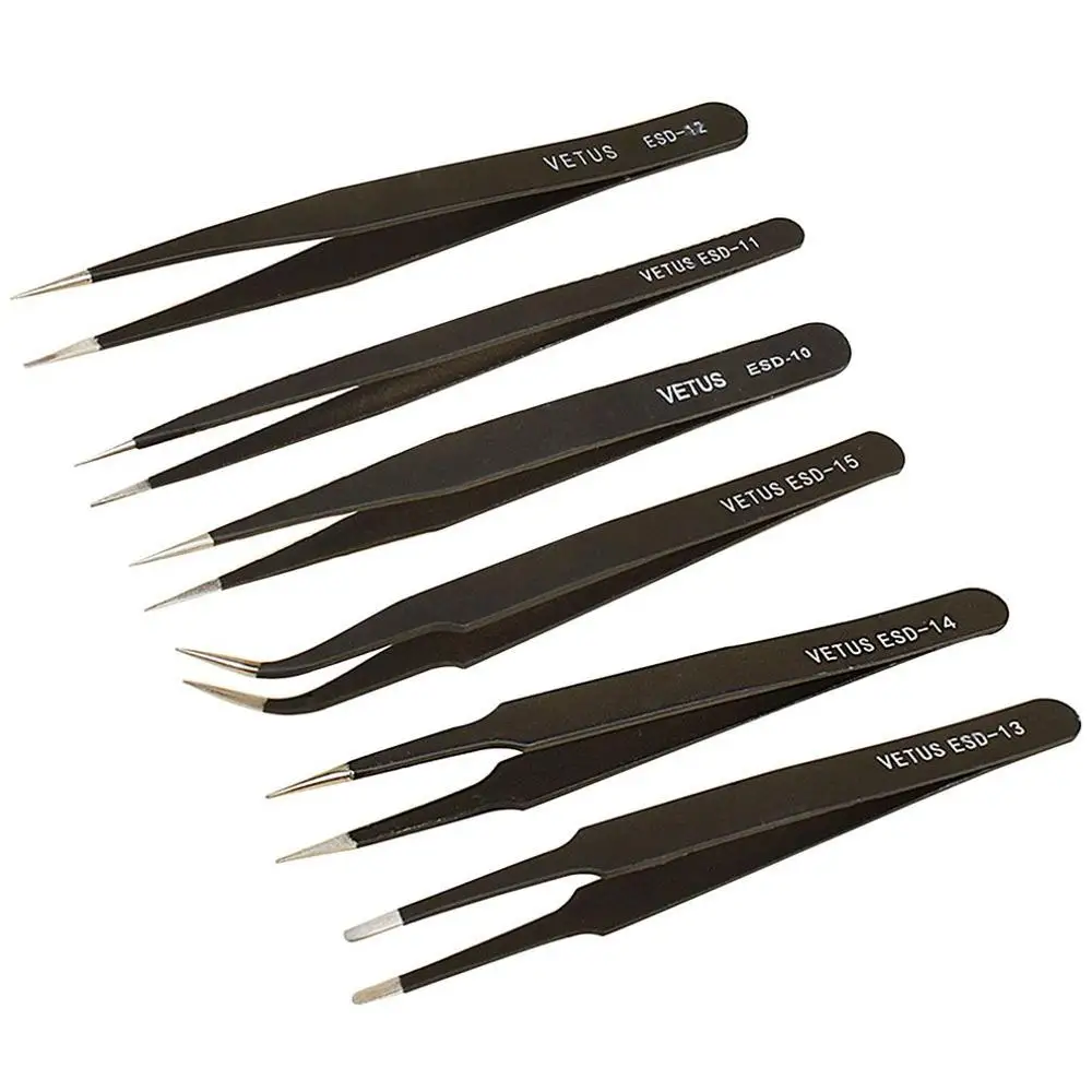 Tweezers Precision ESD Anti-Static Stainless Steel Kit with Bag for Electronics Jewelry-Making Laboratory Work | Инструменты