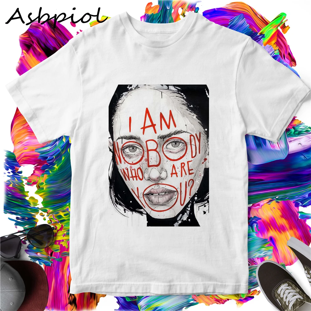 

Rock Style Summer T-shirt Women I Am Nobody Letters Printing Cotton Tee Fashion Short Sleeve Top