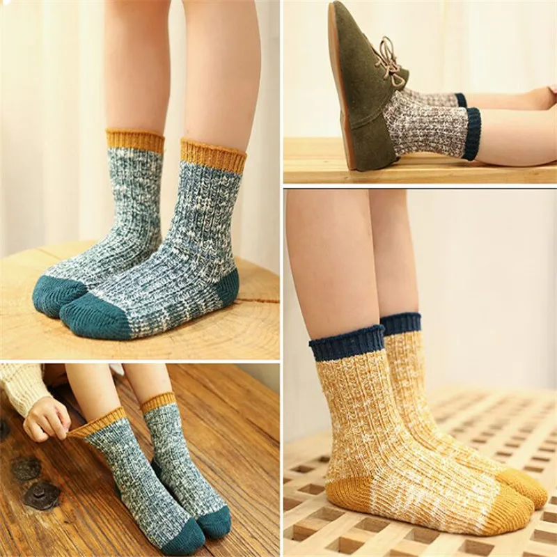 4Pairs/lot Kids Girls Socks Woolen Knitted Socks for Boy Winter Warm for Girls Thick Children Stuff Suitable 1-12Years