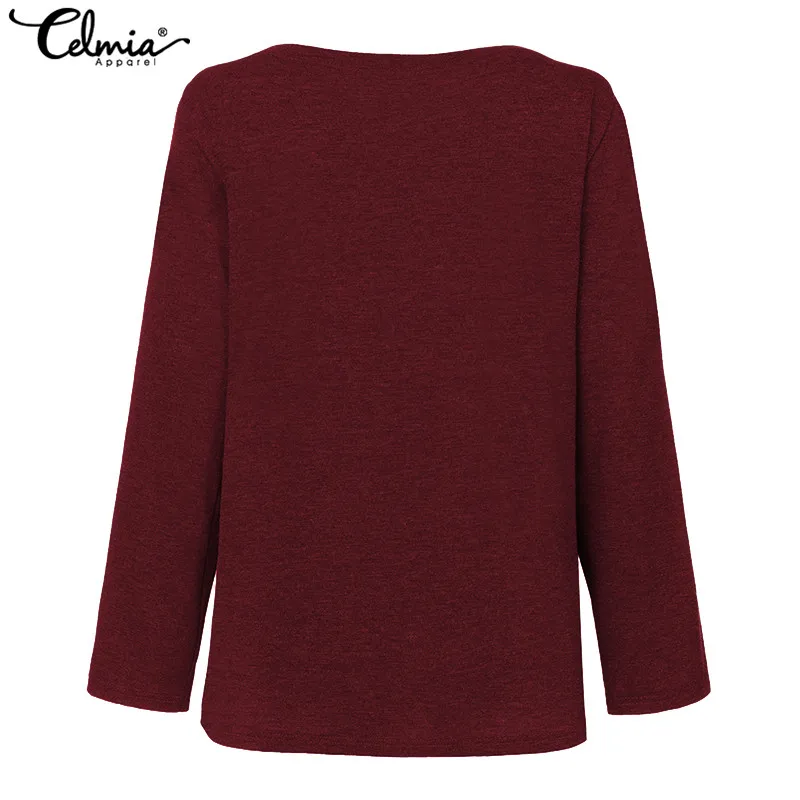 S-5XL Celmia Women Fashion Casual Loose Blouses Autumn Sexy Long Sleeve Solid Tunic Tops Plus Size Asymmetric Shirts Mujer