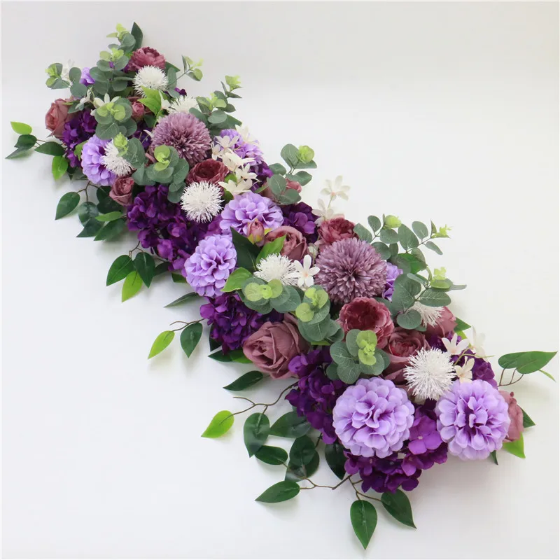 custom made Artificial rose flower row Wedding background wall arch Welcome desk decorative fake flower Home holiday decoration - Цвет: Cpurple