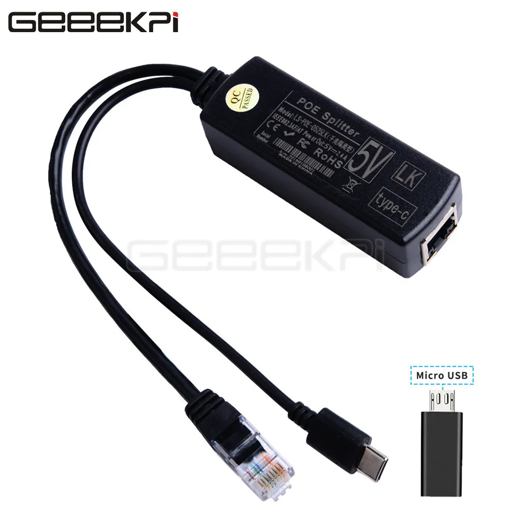 GeeekPi гигабитный Raspberry Pi PoE сплиттер USB Type C Питание по Ethernet IEEE 802.3af переключатель