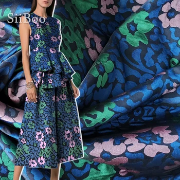 

American style blue floral jacquard brocade fabric for coat dress medium thickness brocade tissue cloth tejido tela yarn SP2159