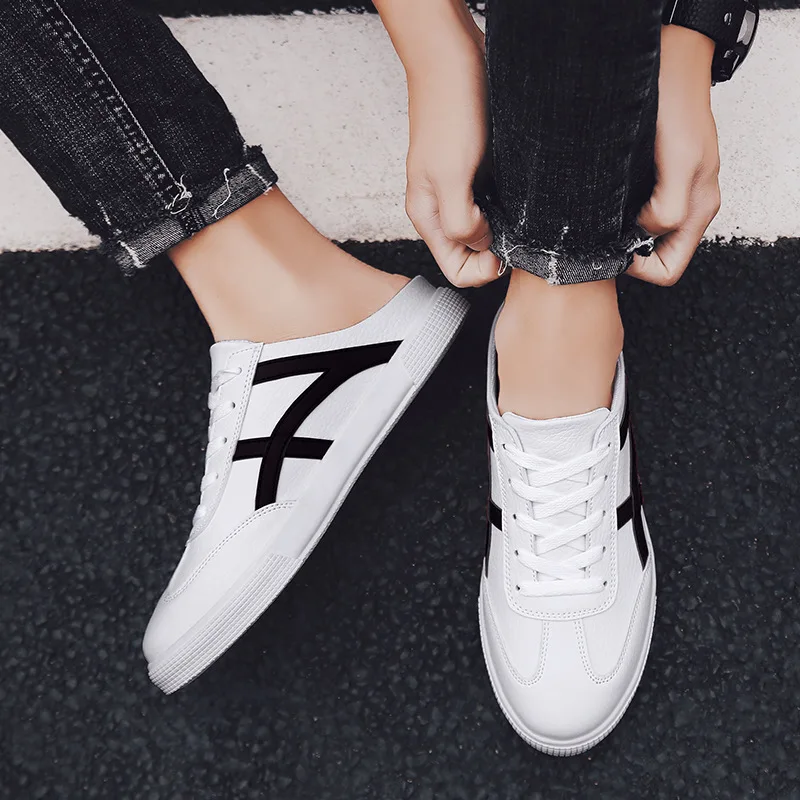 

Canvas Slipper Men's Fashion Canvas Closed-toe Slip-on Lazy Shoes Network Red Summer Semi-Slipper No Heel Half Cloth Shoes