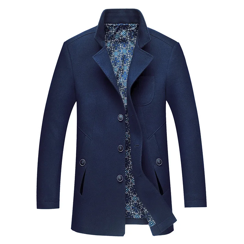 

2019 New men's smart business wool coats outerwear man stand collar single breasted woolen jackets male trench
