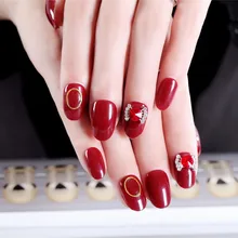 Nouveaux produits manucure porter un vin rouge sculpté cercle arc gros diamant produit fini manucure autocollants faux ongles autocollants 297(China)