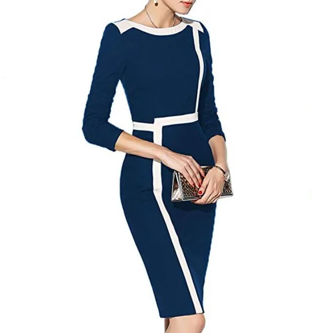 Комплект с платьем Для женщин формальная рабочая деловая модельная одежда женский Повседневное вечерние Халат большой Размеры модные женские платья Chic украинское платье Костюмы по доступной цене - Цвет: Blue