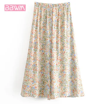 

2020 Summer New High Waist Slimming Print Women's Skirt Elastic Waist Wild Western Style Chic Female Skirt
