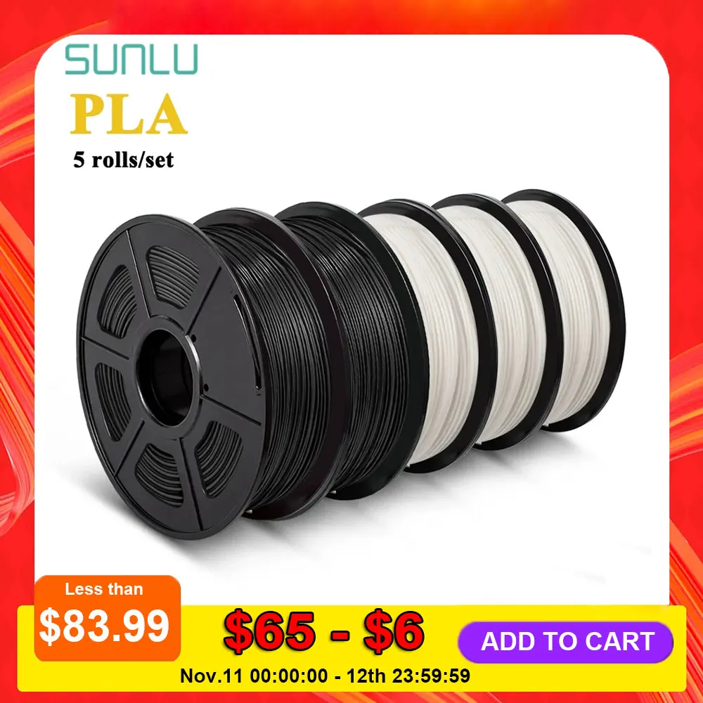 SUNLU PLA Filament 1.75mm 5 Rolls Of 3D Printer Filaments Plastic PLA 3D Printing Materials 5pcs/set afbeelding