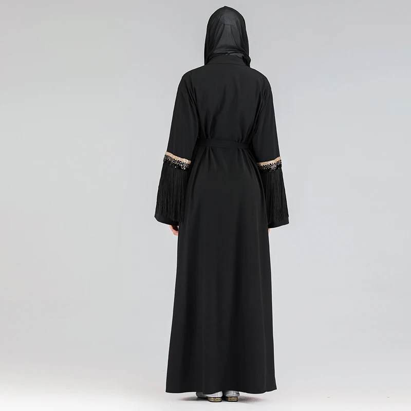 Открытый кардиган черный Дубай Abaya кимоно хиджаб мусульманское платье женская