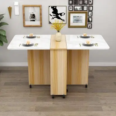 Folding dining table small household type movable pulley retractable rectangular simple multifunctional dining table