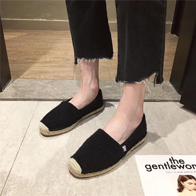 Flock Lazy fisherman oxfords shoes woman straw rope knitted espadrilles creepers slip on ladies flats loafers single shoes