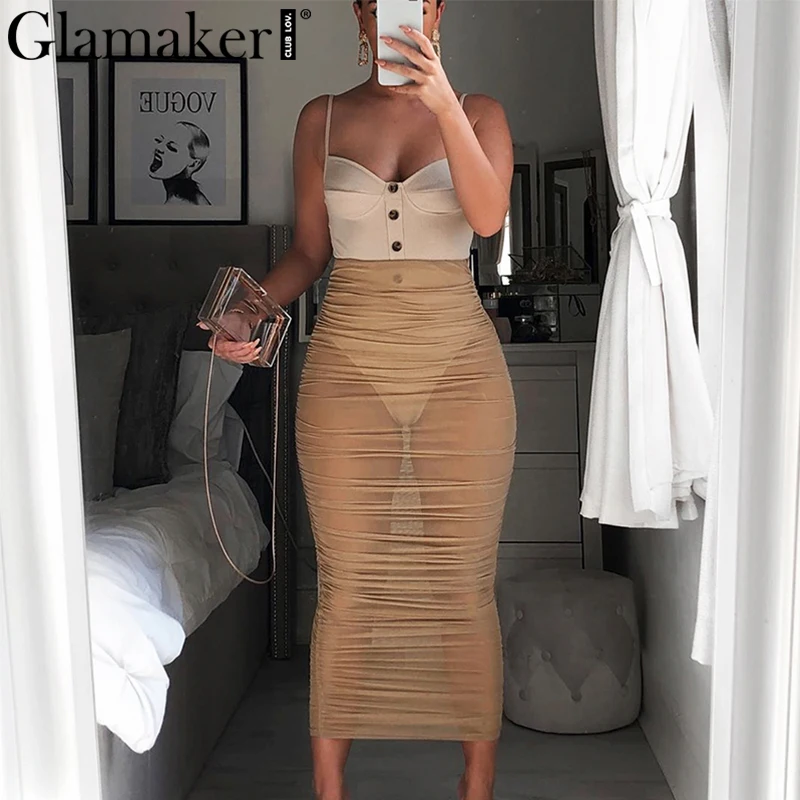Женское прозрачное Сетчатое платье Glamaker летнее облегающее длинное в стиле