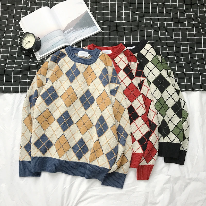 Winter Sweater Men Warm Fashion Contrast Casual Plaid Knit Sweaters Man Sweter Clothes Loose Long Sleeve Pullover Men M-2XL Winter Sweater Men Warm Fashion Contrast Casual Plaid Knit Sweaters Man Sweter Clothes Loose Long Sleeve Pullover Men M-2XL
