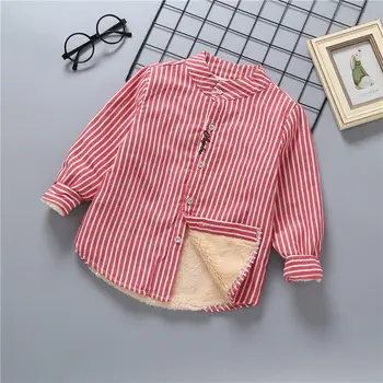 

Boys shirt plus velvet children Korean thick cotton shirt boys long-sleeved new autumn and winter shirt Embroidered stripes