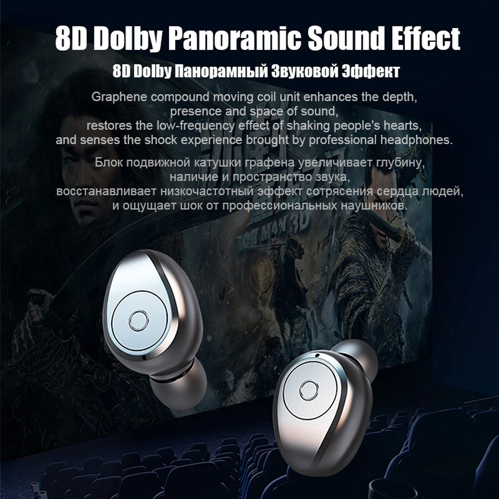 Joinrun Bluetooth 5.0 with Battery Display Digital In-ear Wireless Bluetooth Headset for IPhone Samsung HIFI HD Noise Redu